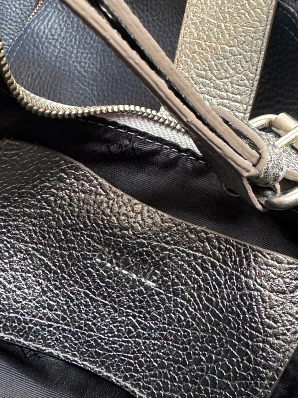 Prune x Gang Mini Bag Metallic Silver Shoulder Strap Buckles Pebbled Leather - Picture 9 of 13